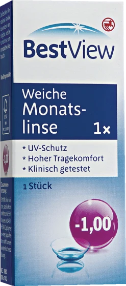 BestView Weiche Monatslinse -1,00