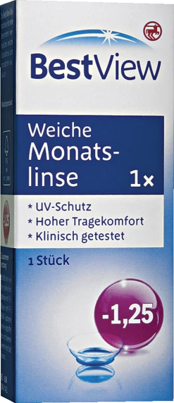 BestView Weiche Monatslinse -1,25