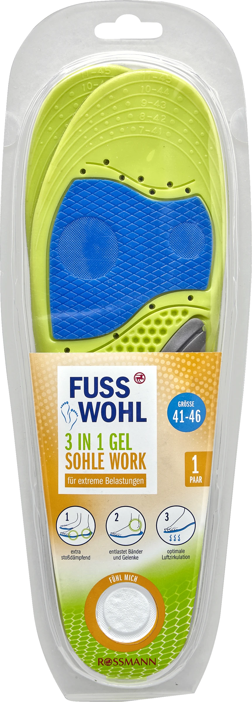 FUSSWOHL 3 IN 1 Gel Sohle Work Größe 41-46 3 FUSSWOHL 3 IN 1 Gel Sohle Work Größe 41-46