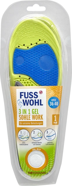 FUSSWOHL 3 IN 1 Gel Sohle Work Größe 36-40