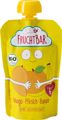 FruchtBar Bio Fruchtpüree Mango, Pfirsich & Banane