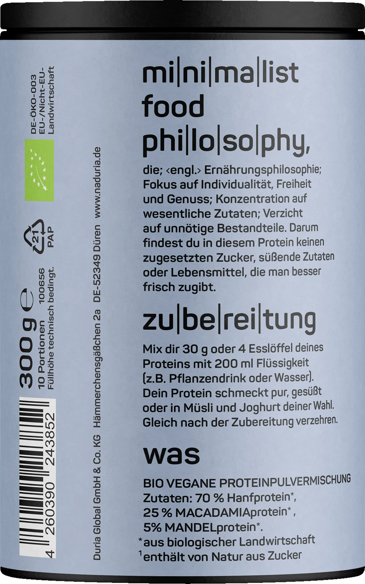 Naduria Bio Protein Vegan Pur Ungesüßt 4 Naduria Bio Protein Vegan Pur Ungesüßt – Bild 2
